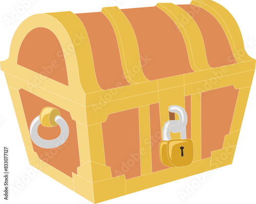 Treasure chest  isolated on transparent background. Closed and padlocked treasure box concept 3D vector illustration.