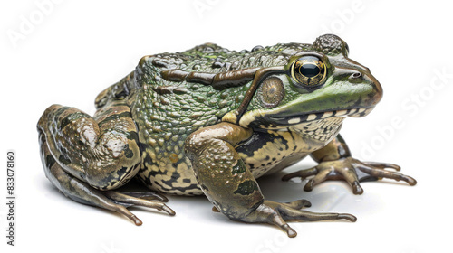 Frog on a white background showing close-up details and natural colors
