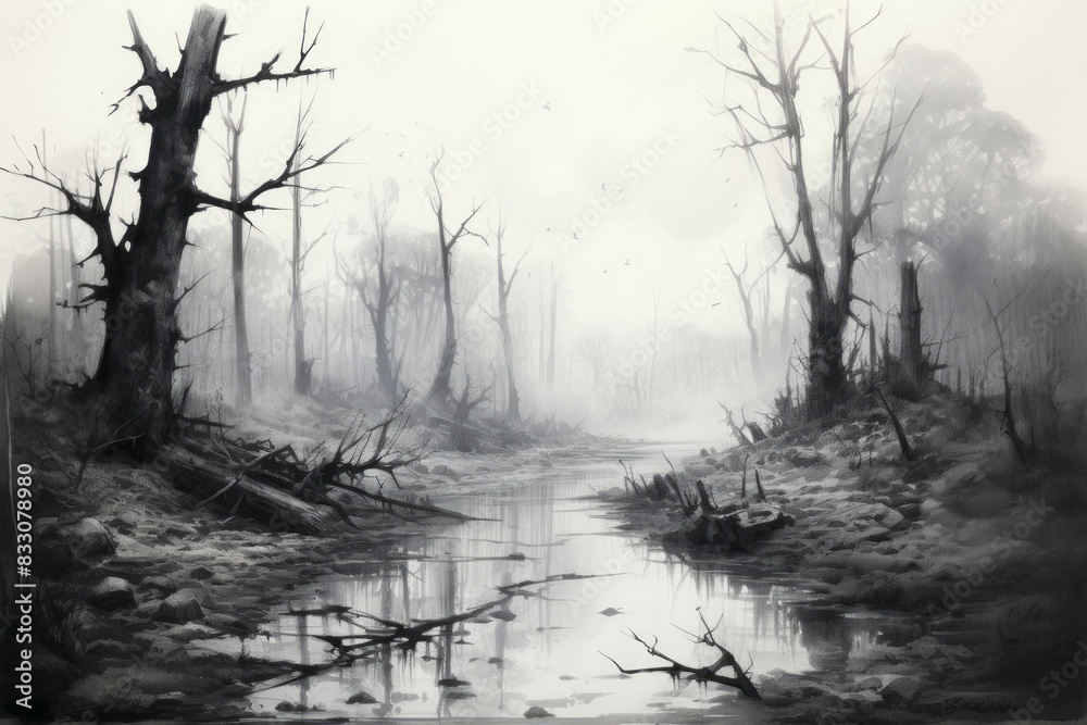 Fototapeta premium Foggy mornings - Generative AI