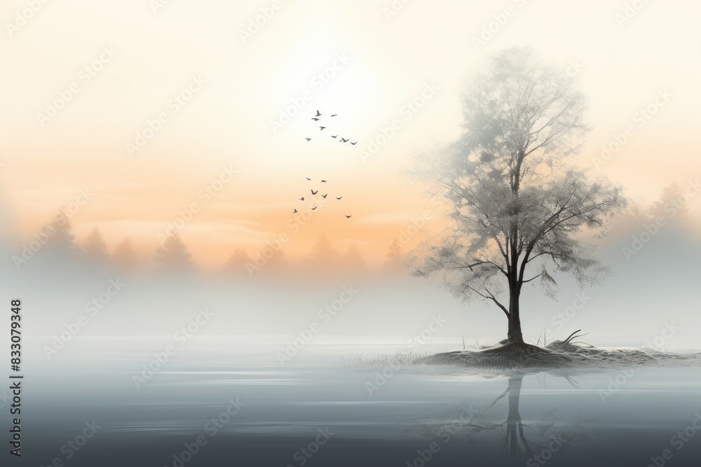 Obraz premium Foggy mornings - Generative AI