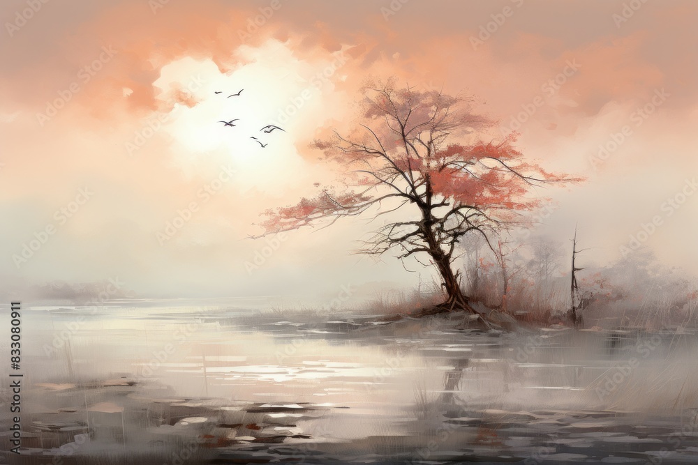 Fototapeta premium Foggy mornings - Generative AI