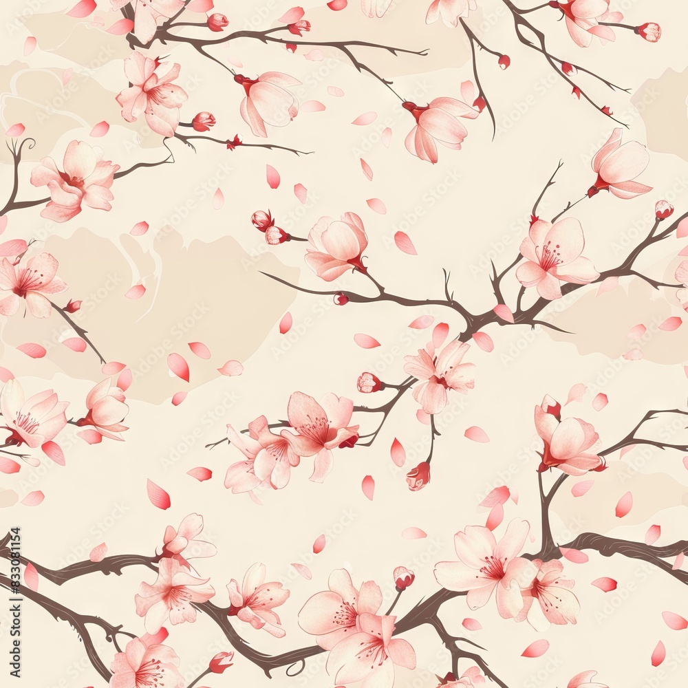 seamless pattern of cherry blossom branches with soft pink petals seamless pattern of cherry blossom branches with soft pink petals
