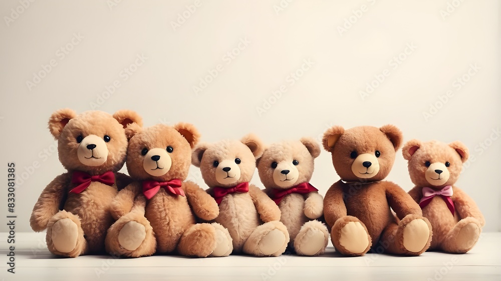 Adorable retro-toned teddy bears on a white backdrop with copy space Adorable retro-toned teddy bears on a white backdrop with copy space