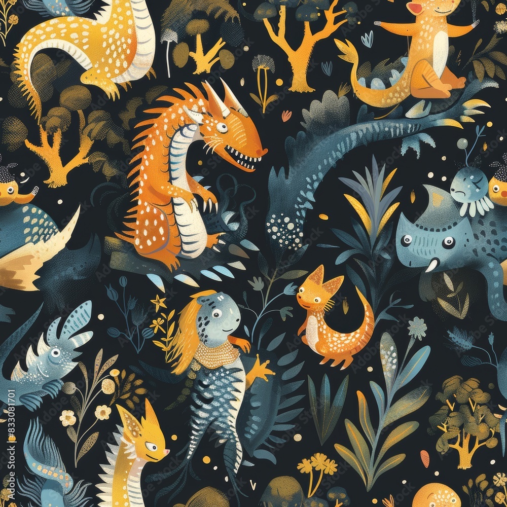 seamless mythical fantastic beast monsters pattern seamless mythical fantastic beast monsters pattern