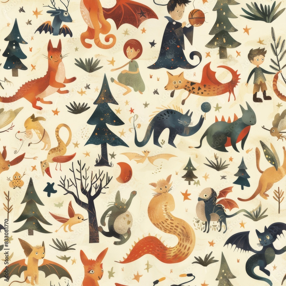 seamless mythical fantastic beast monsters pattern seamless mythical fantastic beast monsters pattern