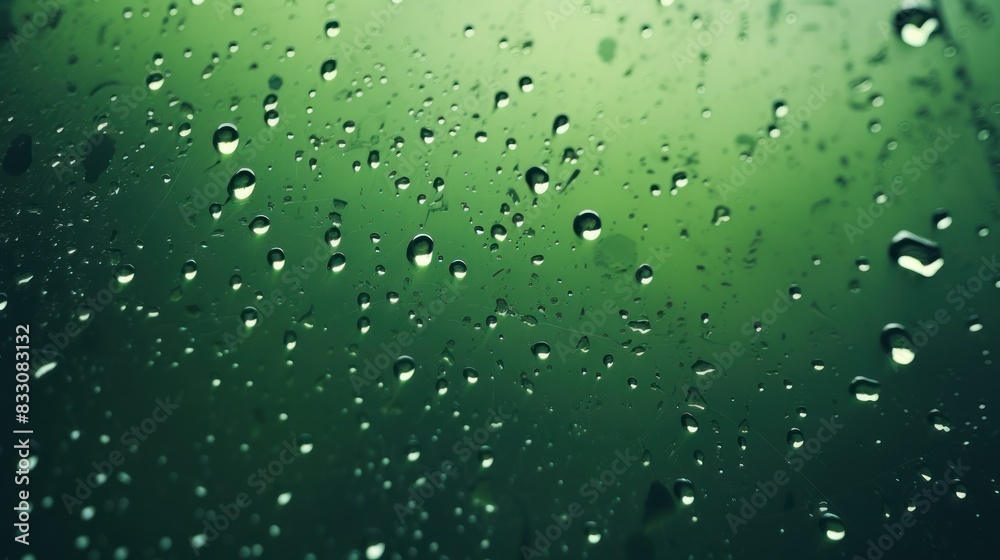 Bird's eye view of raindrops falling on green background Bird's eye view of raindrops falling on green background