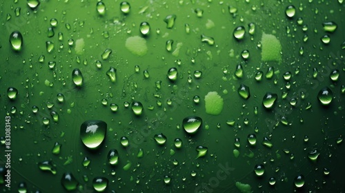 Bird s eye view of raindrops falling on green background 