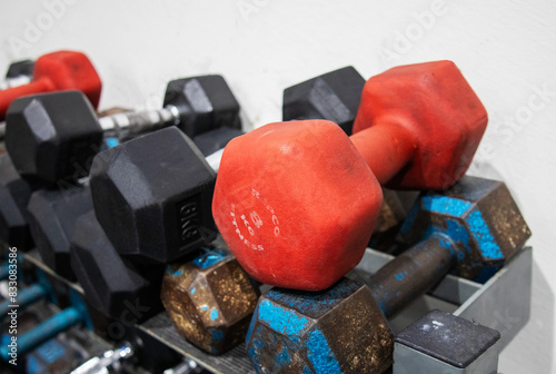 old dumbbells in the gym