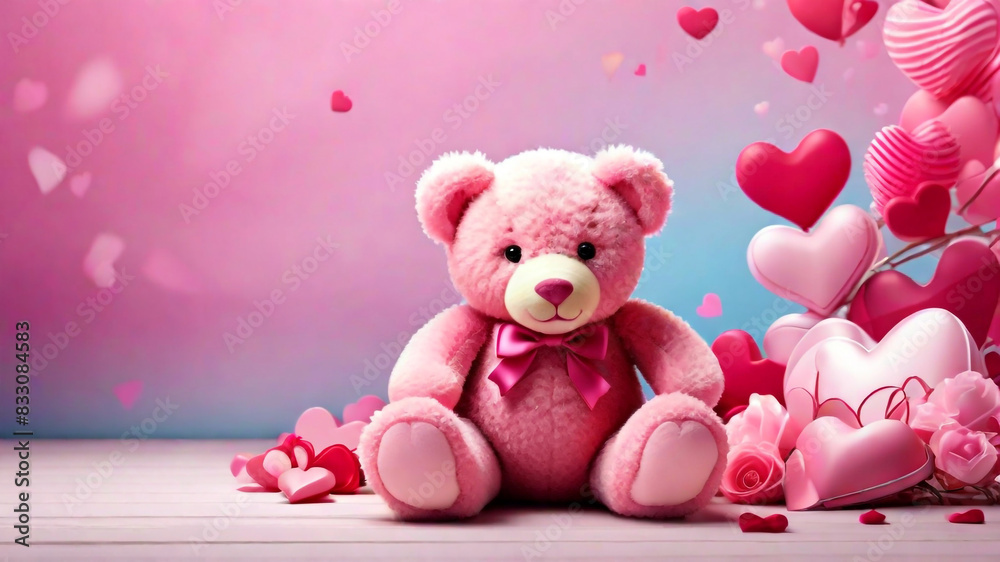 A teddy with stunning valentine's background and rosess concept by teddy day A teddy with stunning valentine's background and rosess concept by teddy day