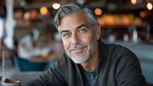 A man with gray hair sitting at a table.
