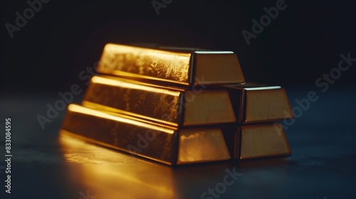Stacks of pure gold bar on dark background