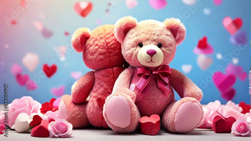A teddy with stunning valentine's background and rosess concept by teddy day