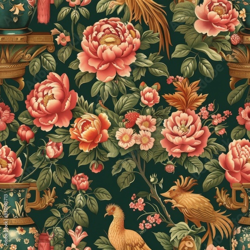 Wallpaper Mural seamless pattern of chinoiserie elements with ornamental vases Torontodigital.ca