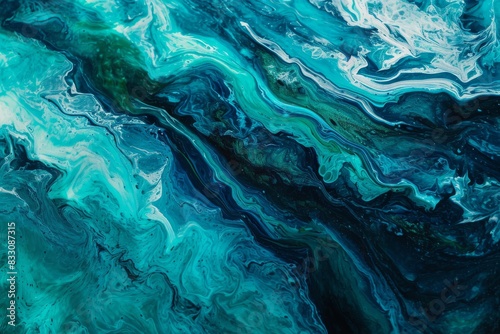 Abstract art teal blue green gradient paint background with liquid fluid grunge texture concept, AI-generated