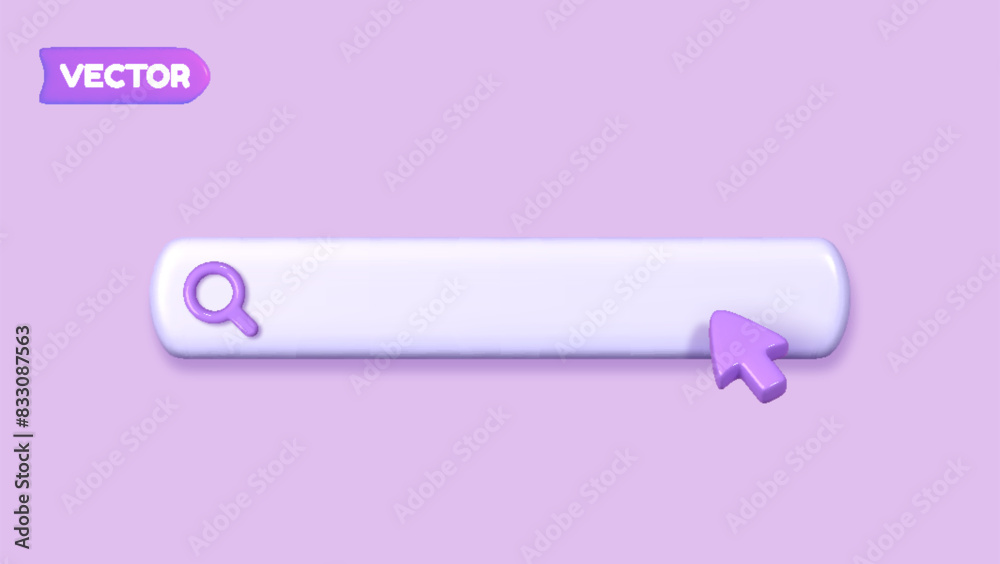 3D search bar template for websites. Web browser navigation tool with a 3D mouse cursor arrow. 3D search bar template for websites. Web browser navigation tool with a 3D mouse cursor arrow.