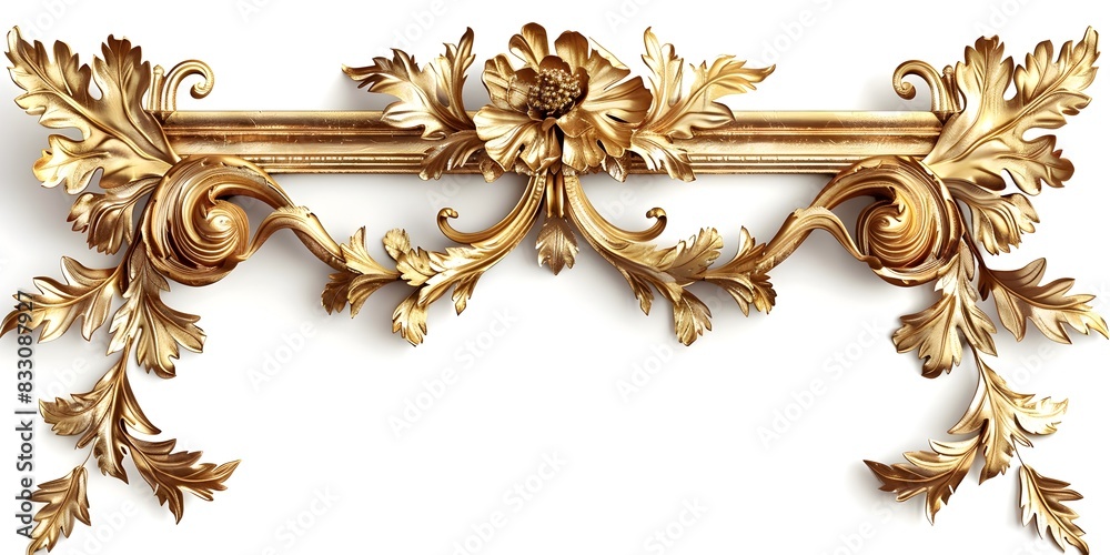 Exquisite Wooden Frame with Ornate Gold Leaf Accents on White Backdrop Exquisite Wooden Frame with Ornate Gold Leaf Accents on White Backdrop