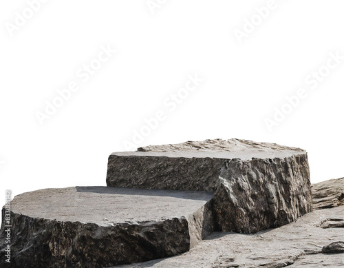 Rocky pedestal alone, against transparent or white backdrop. photo