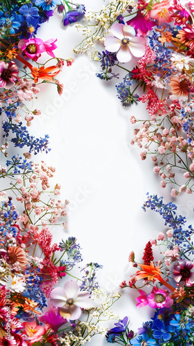 Illustration of spring flowers on white isolated  background with copy space.