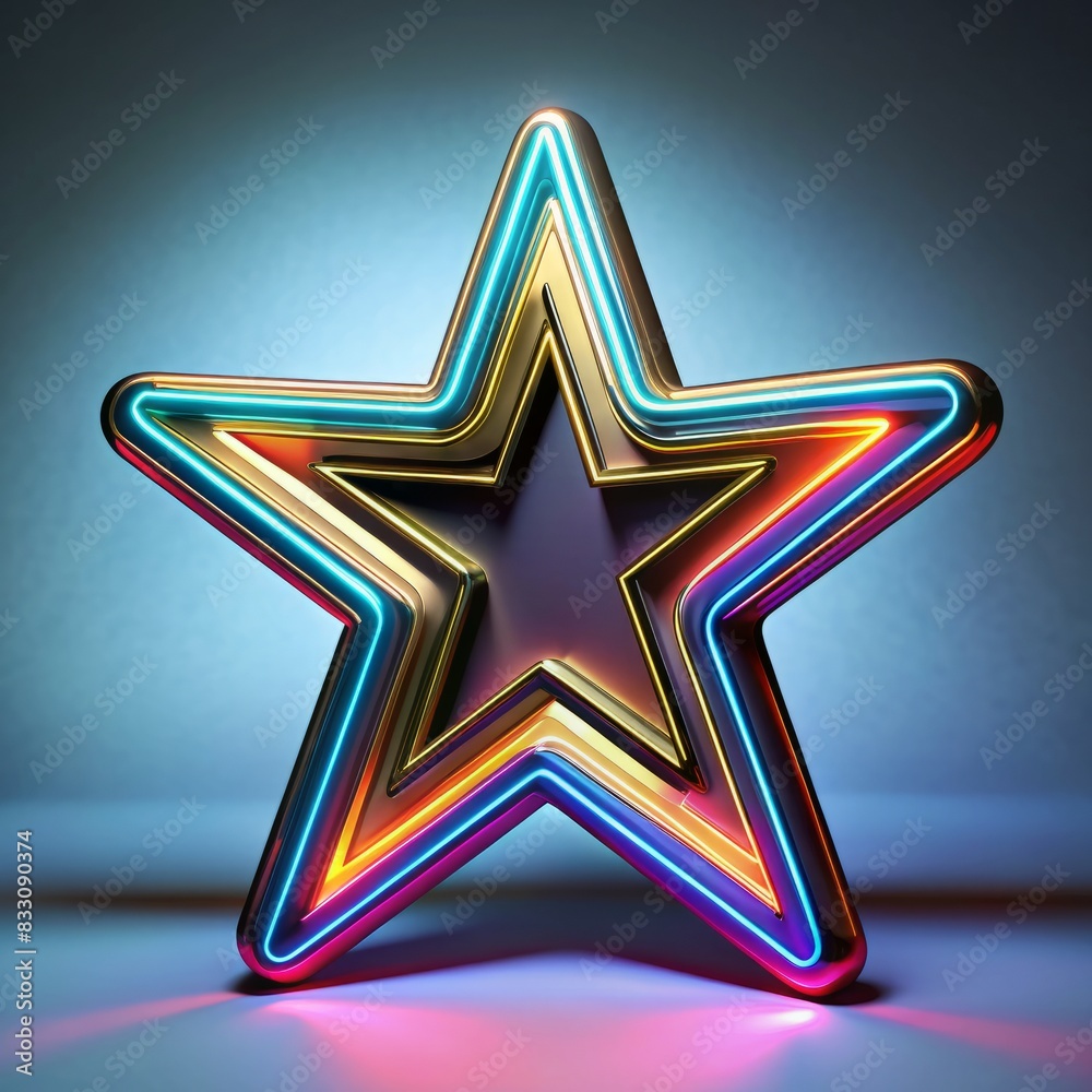 3D Render of a Neon Star, on isolated white background, Generative AI 3D Render of a Neon Star, on isolated white background, Generative AI