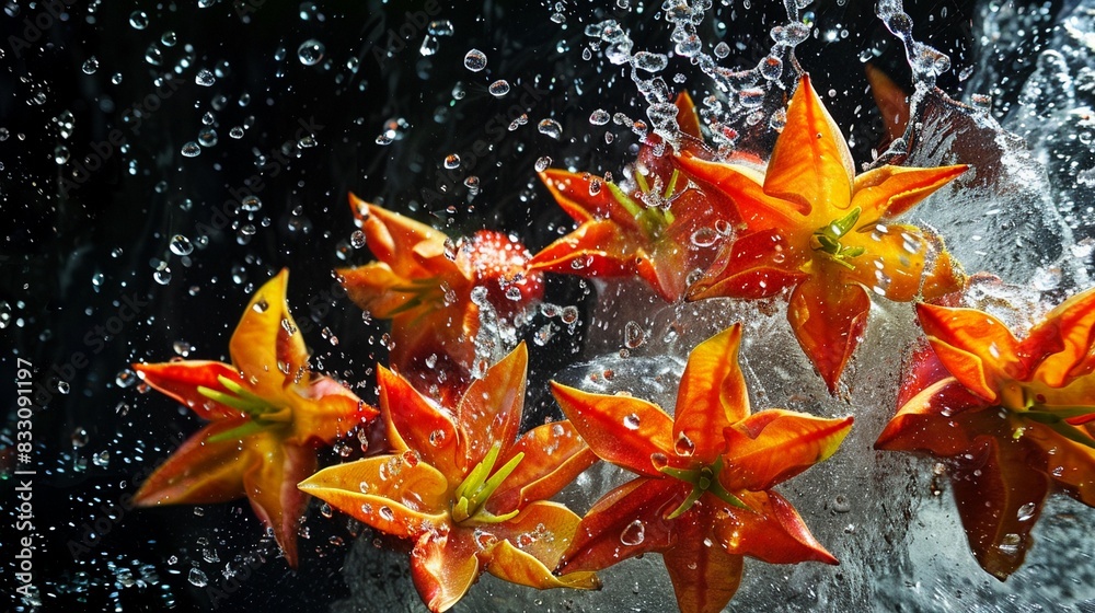 A bunch of ripe cherries with water droplets A bunch of ripe cherries with water droplets