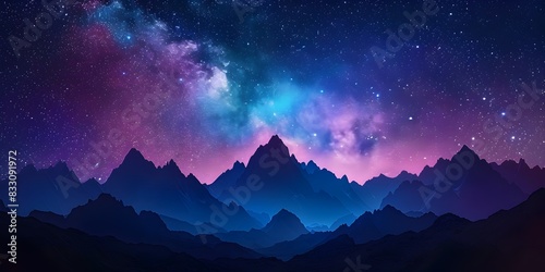Mesmerizing Starry Night Sky over Silhouetted Jagged Mountain Peaks Evoking Feelings of Peaceful Awe and Natural Serenity photo