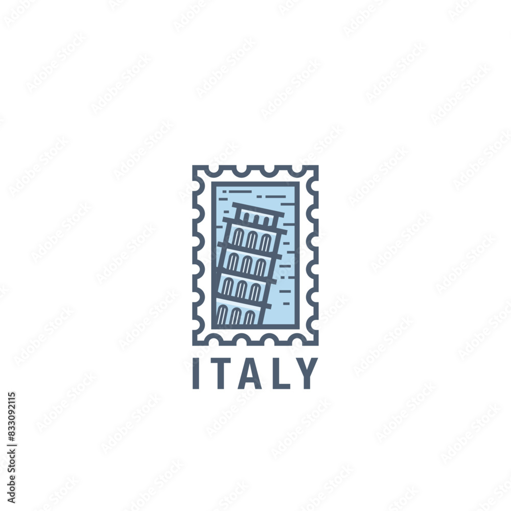 Italy, Pisa tower vector logo in stamp style. Thin line pictogram, skyline emblem graphic Italy, Pisa tower vector logo in stamp style. Thin line pictogram, skyline emblem graphic