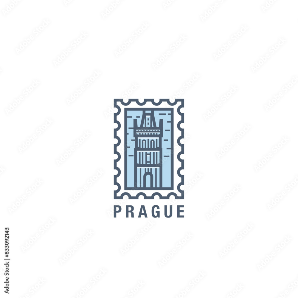 Prague, Czech Republic powder tower vector logo in stamp style. Thin line pictogram, skyline emblem graphic for sightseeing