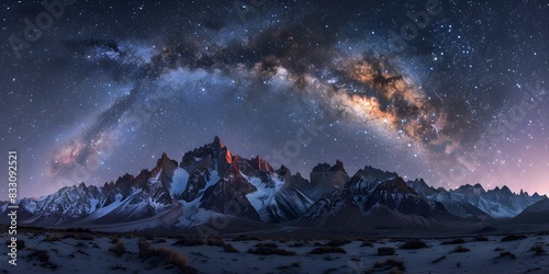 Captivating Cosmic Panorama Milky Way Over Majestic Mountain Landscape at Dusk