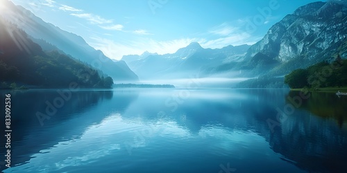 Majestic Mountain Lake at Dawn Serene and Breathtaking Landscape Reflecting the Tranquil Beauty of Nature