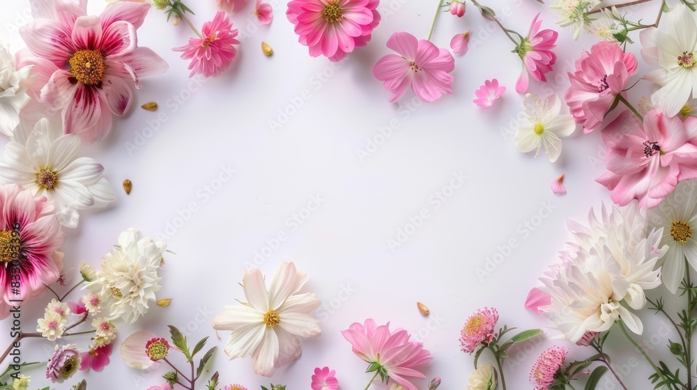 Flowers frame with copy space. Summer or spring floral theme greeting card. Postcard mockup with space for text Flowers frame with copy space. Summer or spring floral theme greeting card. Postcard mockup with space for text
