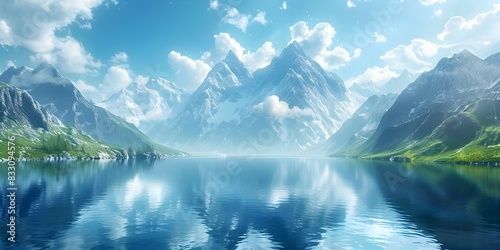 Majestic Mountainous Landscape with Serene Lake Reflection Exuding Natural Tranquility and Serenity