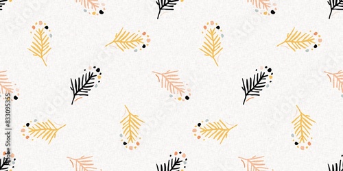 Midcentury modern floral endless border. Organic summer gender neutral retro matisse edging. 