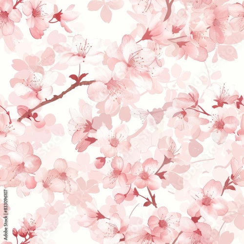 Wallpaper Mural seamless pattern of cherry blossoms in soft shades of pink and white Torontodigital.ca