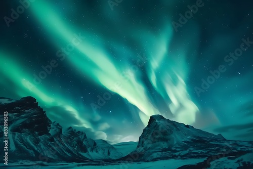 Aurora borealis undulates and performs a celestial ballet across the night sky. © crescent
