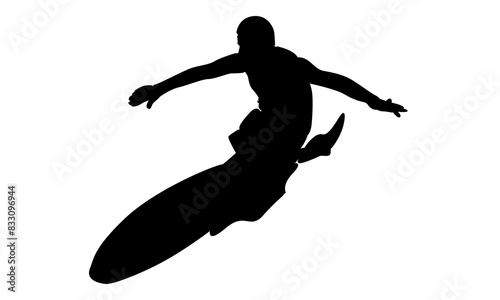 silhouette of professional surfer in action riding the waves