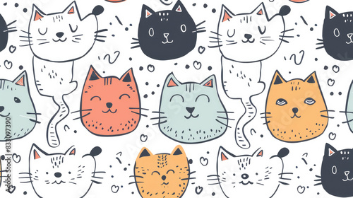 Wallpaper Mural Cute cat doodle pattern Torontodigital.ca