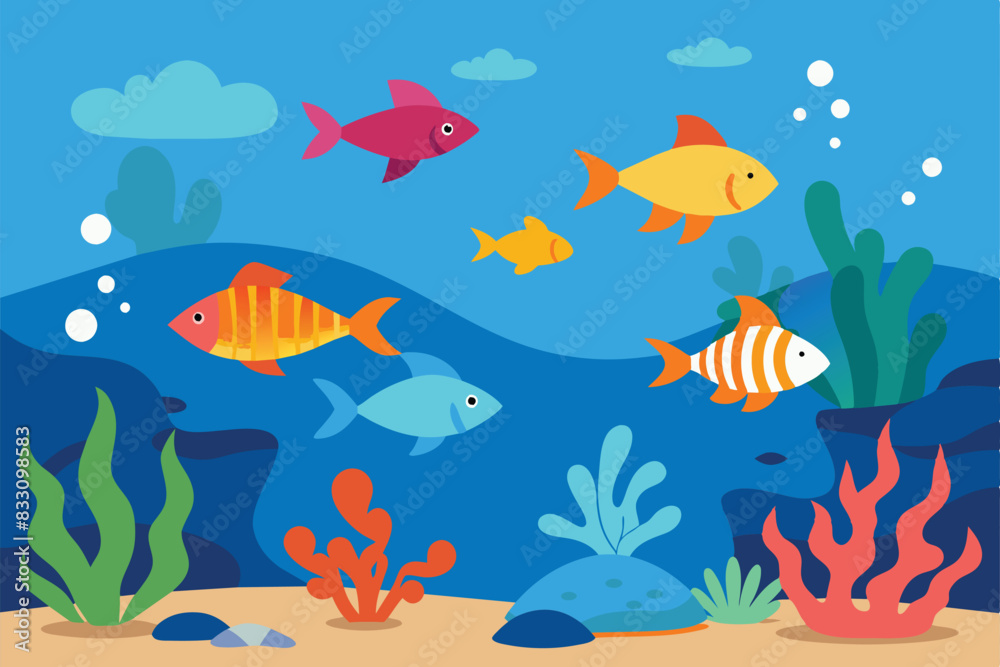 Fish Marine Animals Coral Reef Underwater Sea Ocean vector Illustration