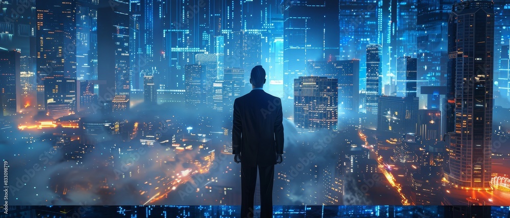 Fototapeta premium Business man on future network city