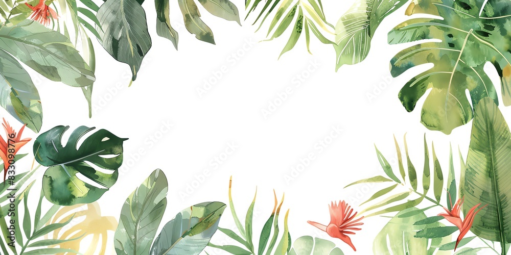 Watercolor tropical leaves. Hand painted exotic foliage. Watercolor tropical leaves. Hand painted exotic foliage.