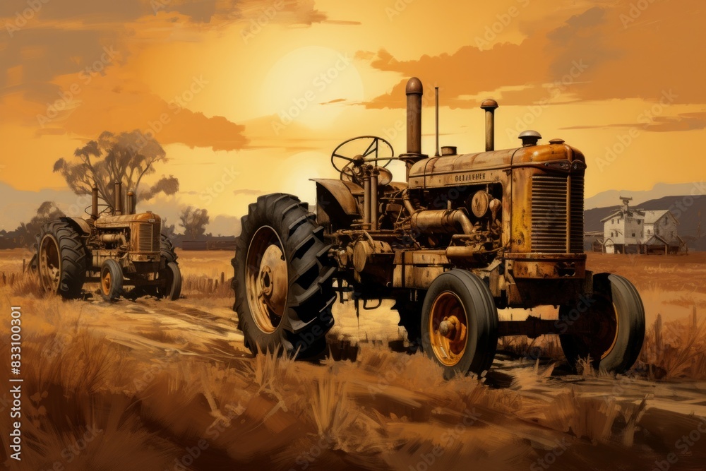 Fototapeta premium Vintage tractors - Generative AI