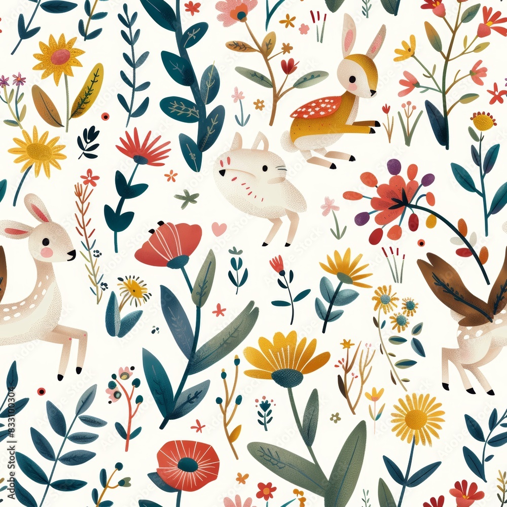 Fototapeta premium seamless pattern of playful woodland creatures