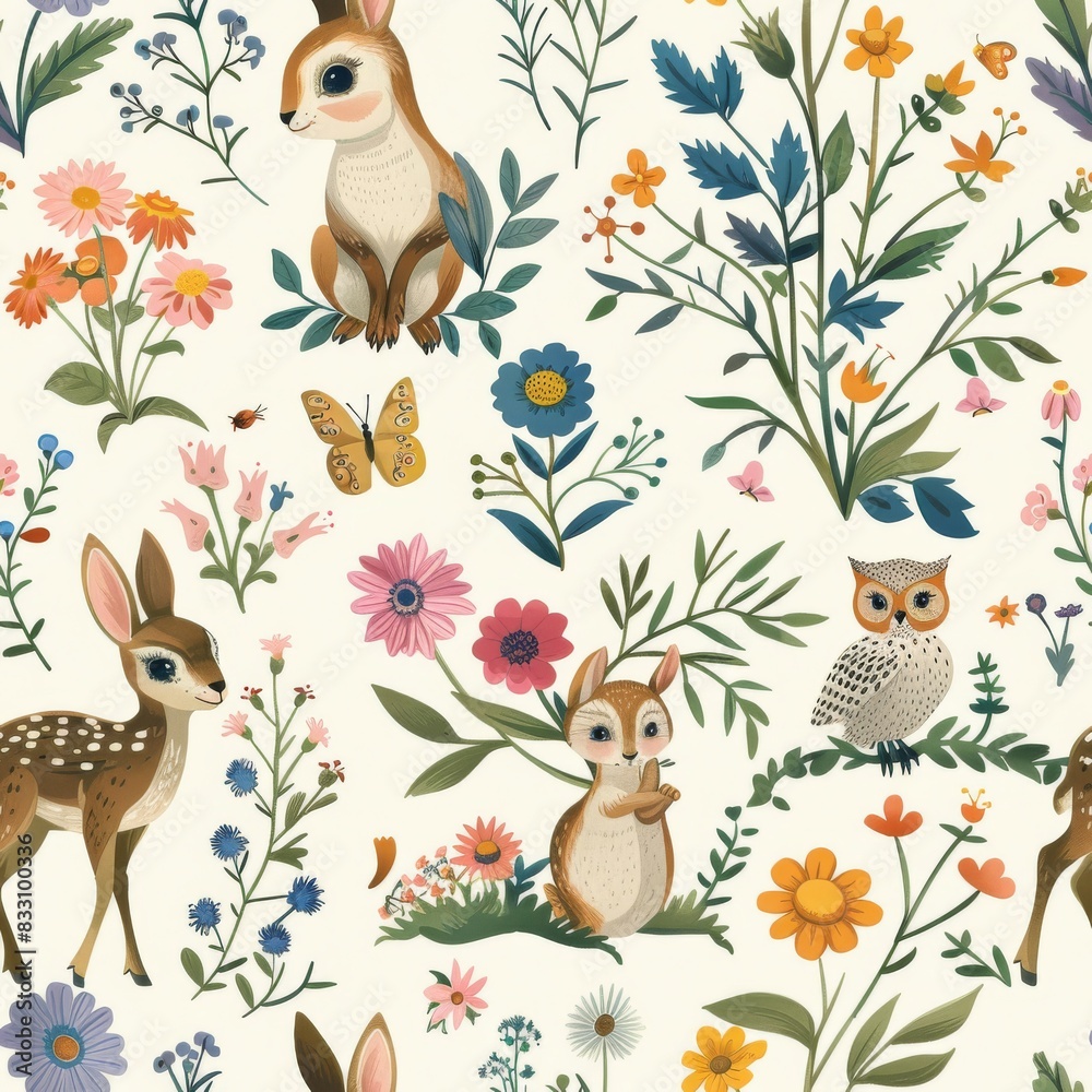 seamless pattern of playful woodland creatures seamless pattern of playful woodland creatures