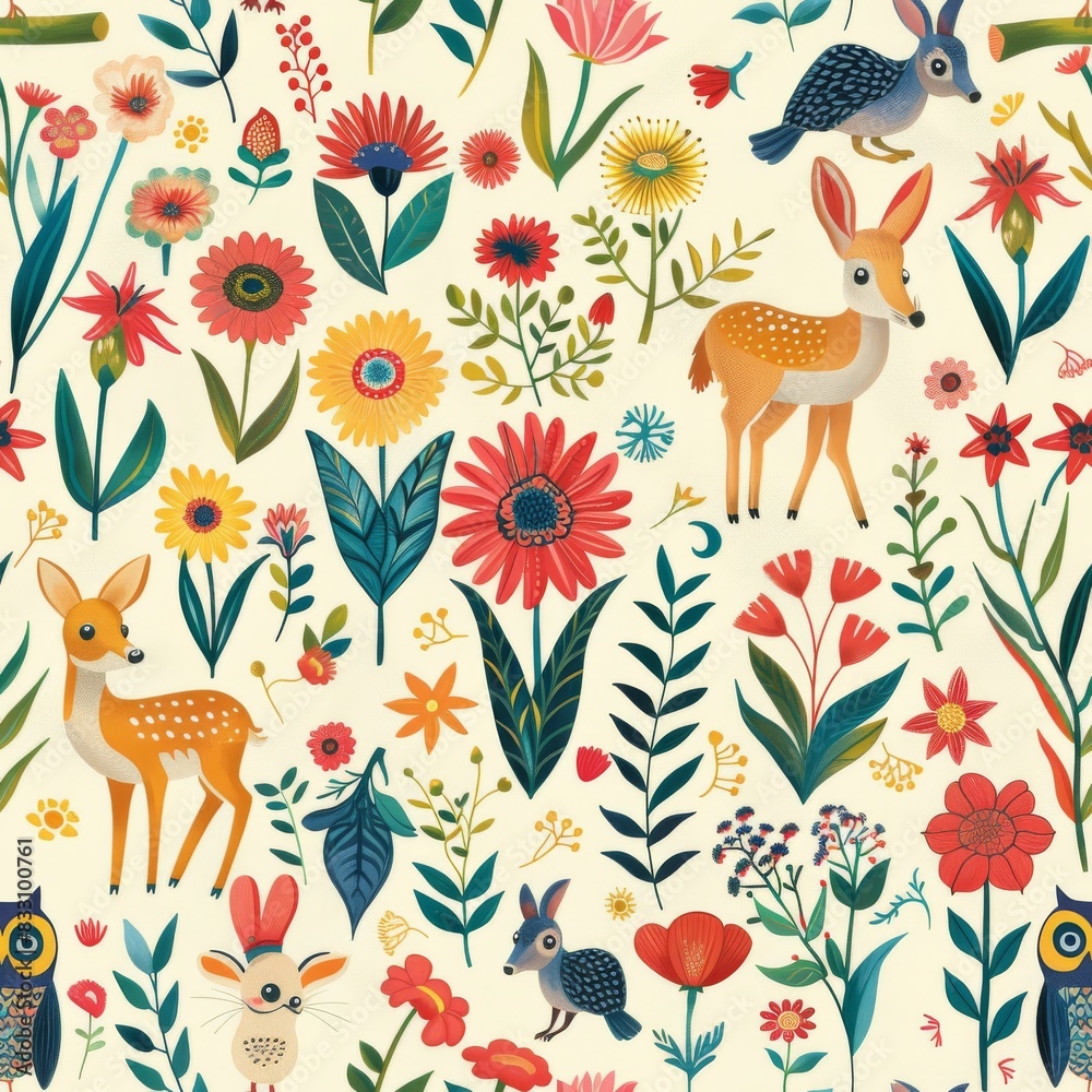 seamless pattern of playful woodland creatures seamless pattern of playful woodland creatures