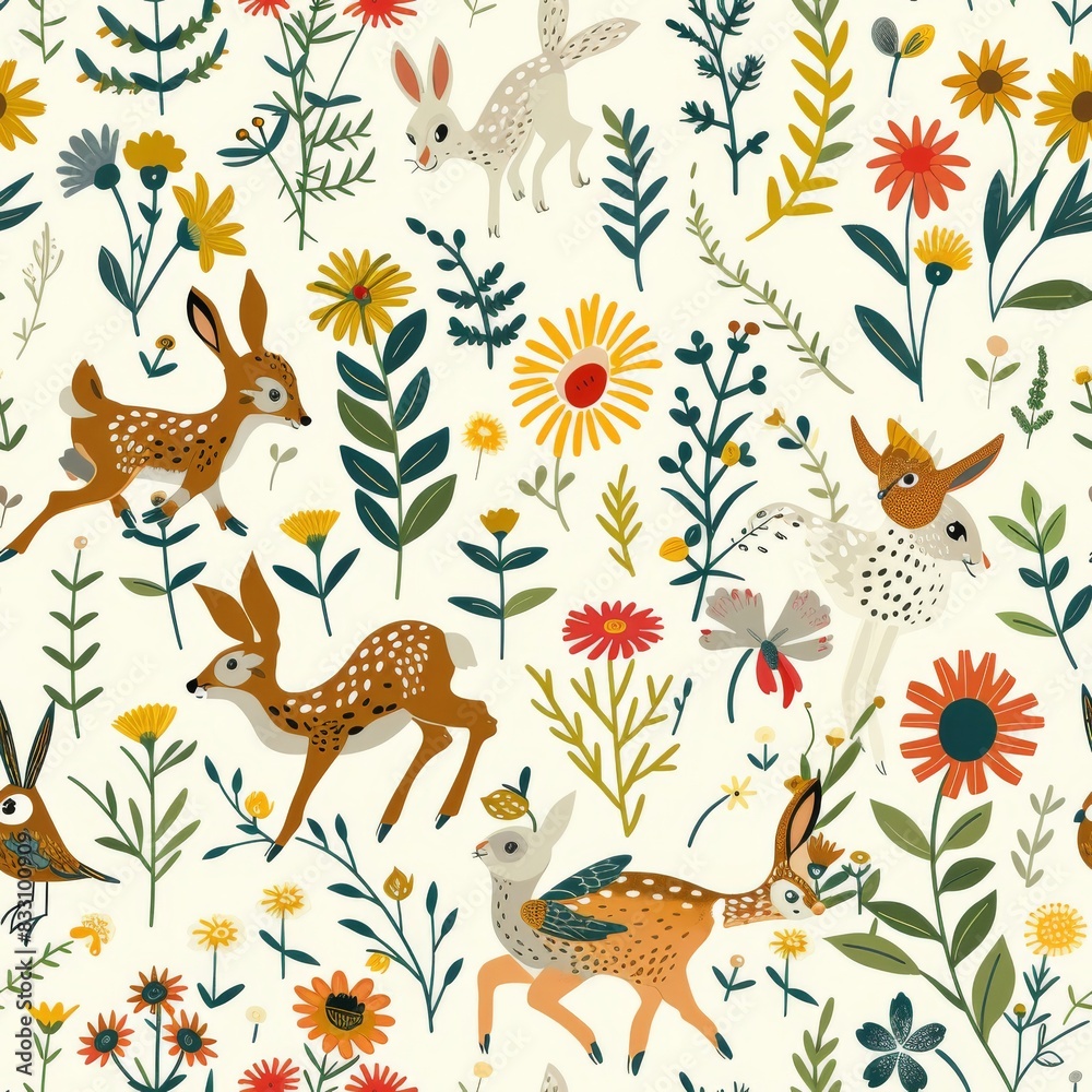seamless pattern of playful woodland creatures seamless pattern of playful woodland creatures
