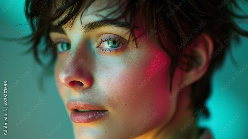 A close-up of a girl with short hair, her delicate face and open gaze create a memorable image. A close-up of a girl with short hair, her delicate face and open gaze create a memorable image.