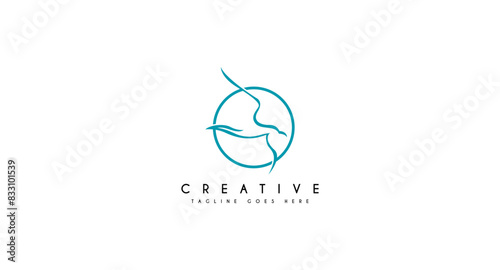 Circular Line with Flying Bird Falcon Hawk Eagle Seagull vector logo design