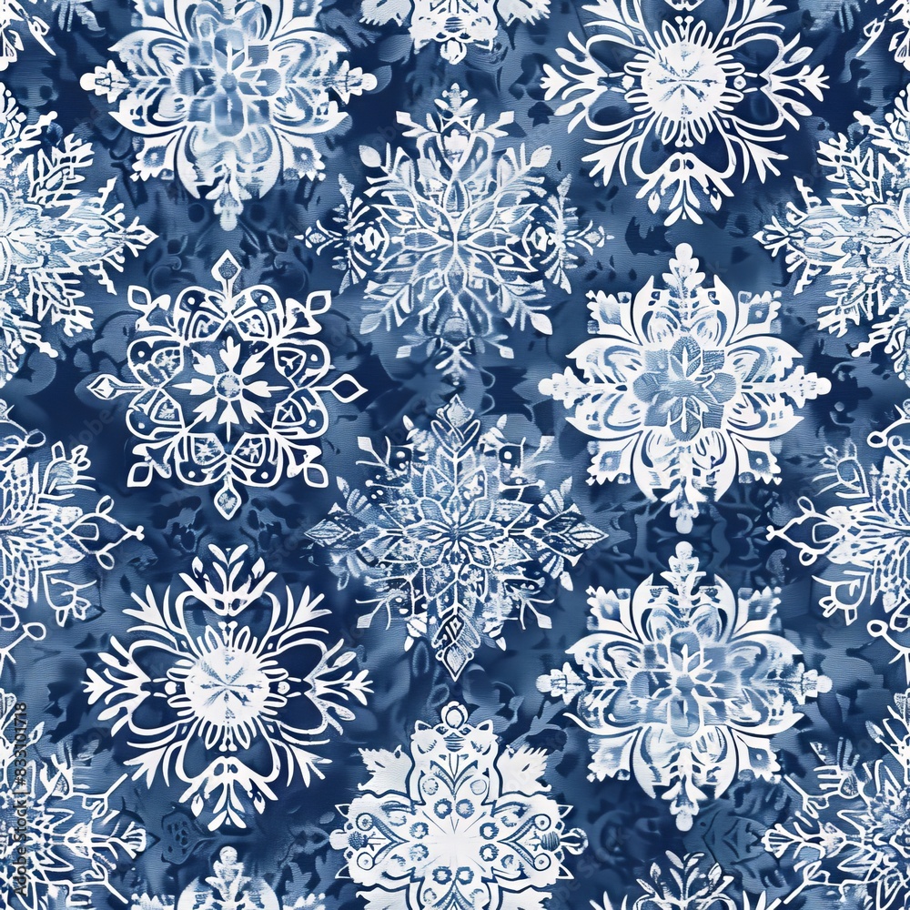 seamless pattern of snowflakes in intricate patterns