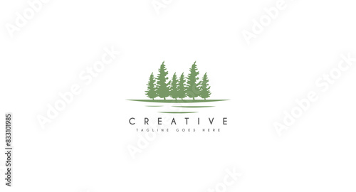 Evergreen pine tree, spruce tree logo design vector illustration.