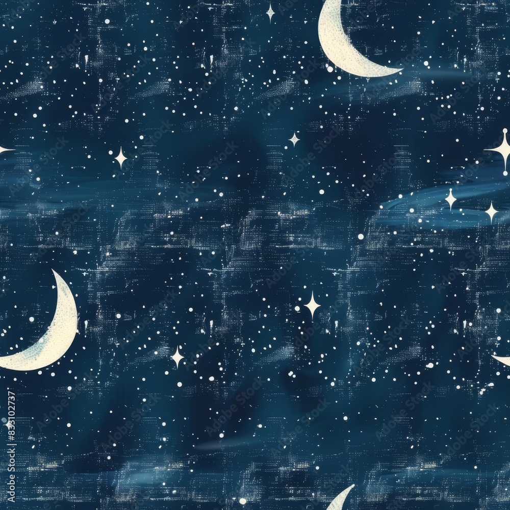 seamless pattern of starry night sky with twinkling stars and a crescent moon seamless pattern of starry night sky with twinkling stars and a crescent moon