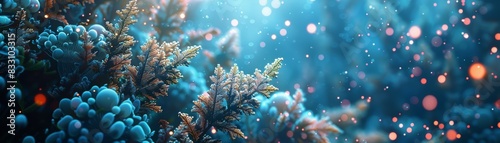 Abstract underwater scene with blue coral and light. photo